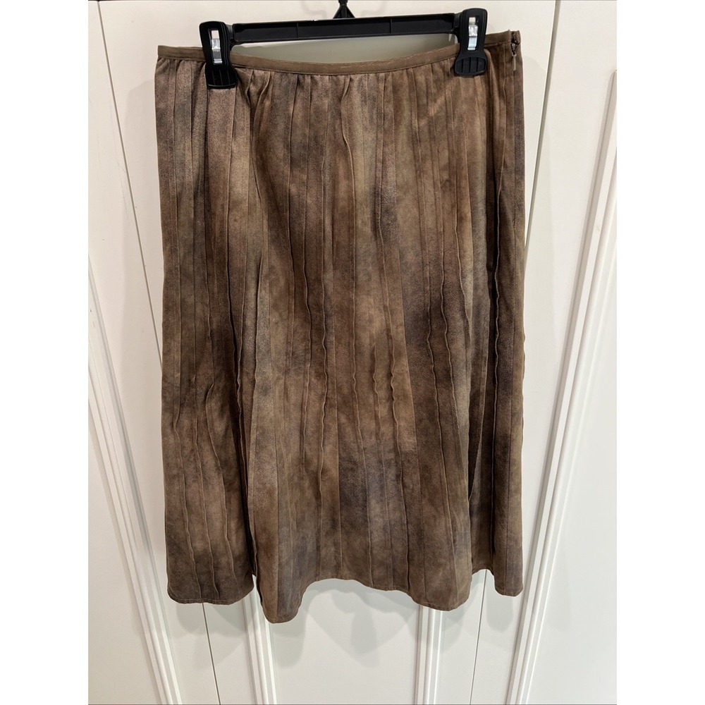 Nic & Zoe Brown Faux Suede Pleated MIDI Skirt size 10 Western Boho Country